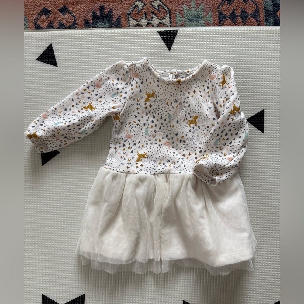 Carter’s|Baby girl cute dress in sweater material,unicorn print with tulle skirt